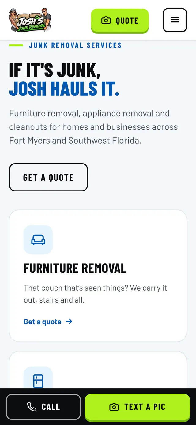 Mobile services list: furniture, appliance and garage removal