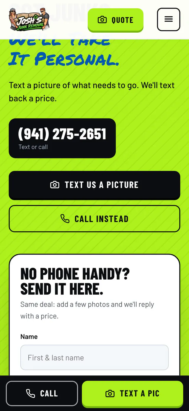 Mobile quote request section on a lime background
