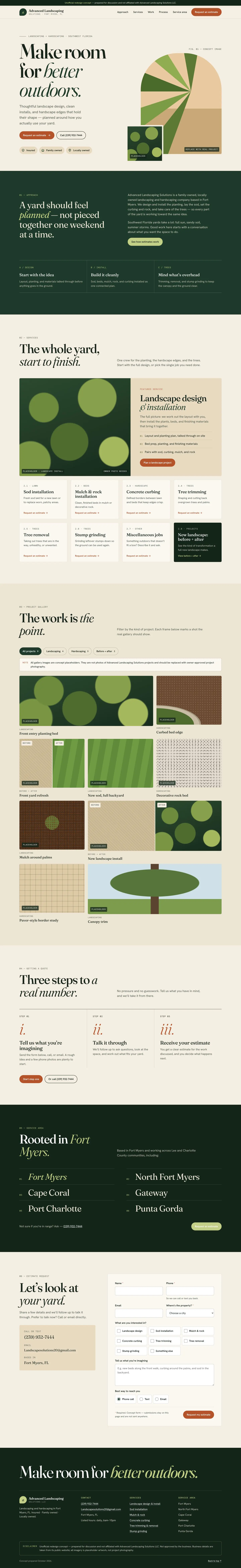 Advanced Landscaping Solutions concept, full homepage