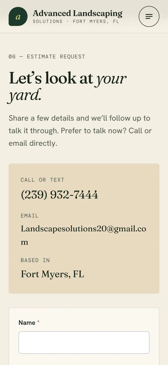 Mobile estimate request form