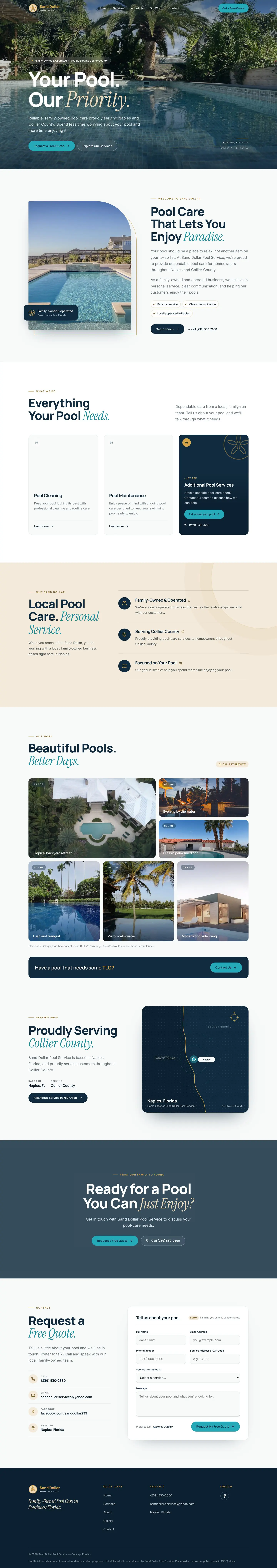 Sand Dollar Pool Services concept, full homepage