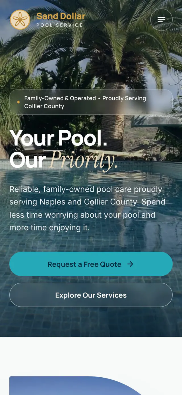 Mobile homepage hero with quote and services buttons